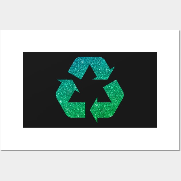 Green Blue Ombre Faux Glitter Recycle Symbol Wall Art by Felicity-K